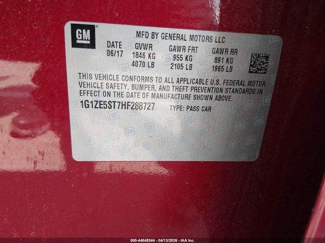 Продаж на аукціоні авто 2017 Chevrolet Malibu 1lt, vin: 1G1ZE5ST7HF288727, номер лоту: 44848344