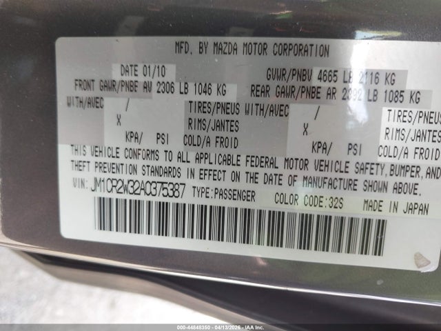44848350 :رقم المزاد ، JM1CR2W32A0375387 vin ، 2010 Mazda Mazda5 Sport مزاد بيع