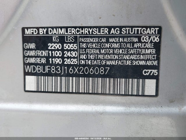 Продаж на аукціоні авто 2006 Mercedes-benz E 500 4matic, vin: WDBUF83J16X206087, номер лоту: 44848354