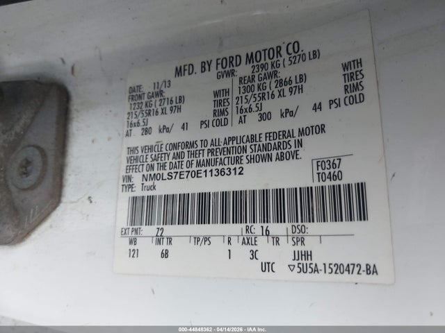2014 Ford Transit Connect Xl მანქანა იყიდება აუქციონზე, vin: NM0LS7E70E1136312, აუქციონის ნომერი: 44848362