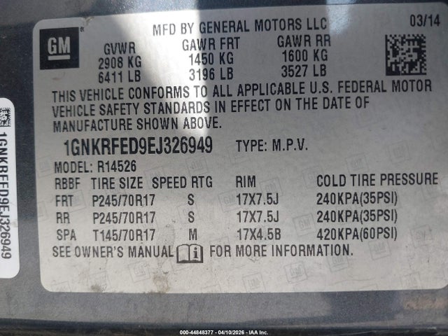2014 Chevrolet Traverse Ls მანქანა იყიდება აუქციონზე, vin: 1GNKRFED9EJ326949, აუქციონის ნომერი: 44848377