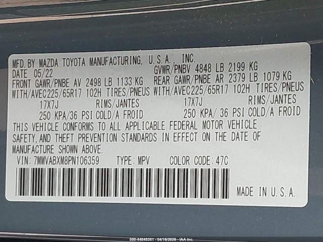 44848381 :رقم المزاد ، 7MMVABXM8PN106359 vin ، 2023 Mazda Cx-50 2.5 S مزاد بيع