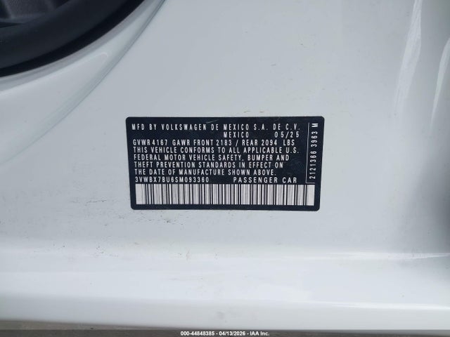 2025 Volkswagen Jetta 1.5t Sport მანქანა იყიდება აუქციონზე, vin: 3VWBX7BU6SM093360, აუქციონის ნომერი: 44848385