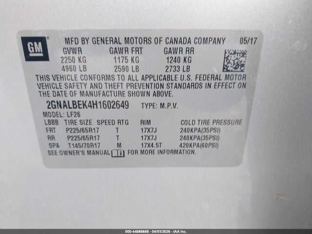 2GNALBEK4H1602649 Chevrolet EQUINOX LS