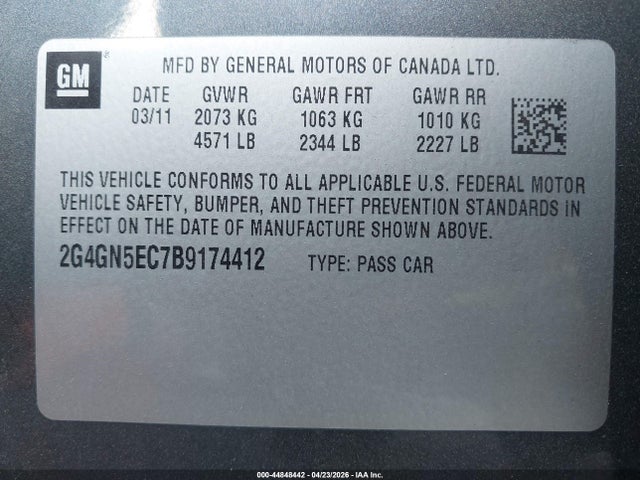 Продаж на аукціоні авто 2011 Buick Regal Cxl Oshawa, vin: 2G4GN5EC7B9174412, номер лоту: 44848442