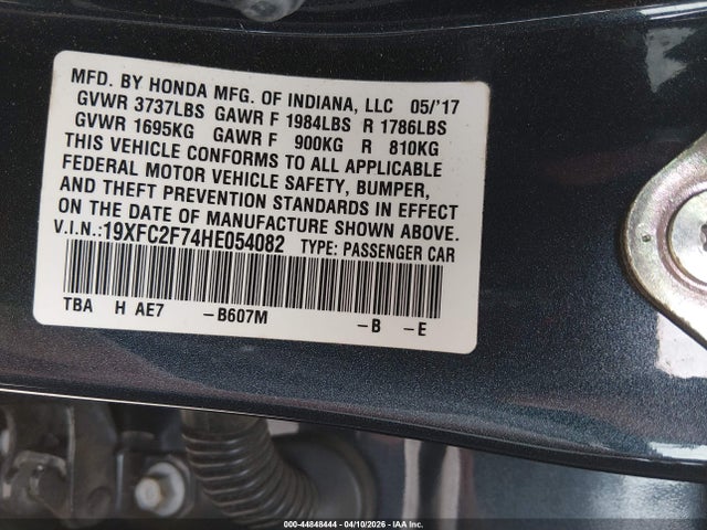 44848444 :رقم المزاد ، 19XFC2F74HE054082 vin ، 2017 Honda Civic Ex مزاد بيع