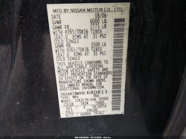2006 NISSAN PATHFINDER 5N1AR18WX6C680811 Photo 8