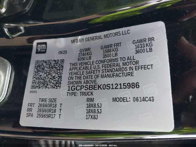 44848484 :رقم المزاد ، 1GCPSBEK0S1215986 vin ، 2025 Chevrolet Colorado 2wd Wt مزاد بيع