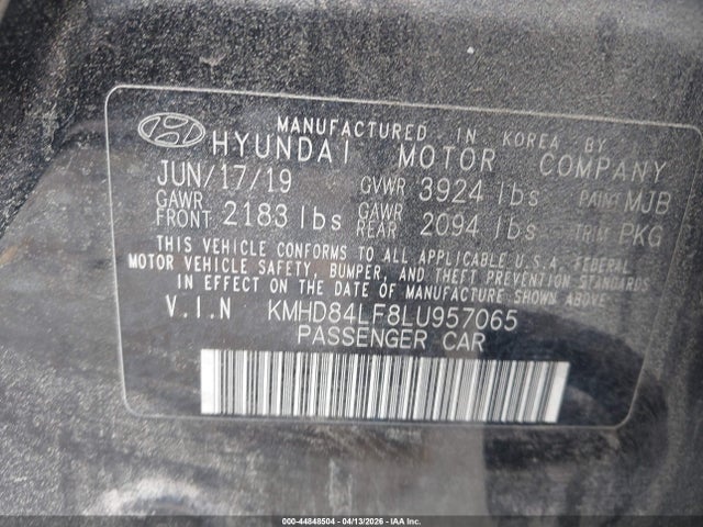 44848504 :رقم المزاد ، KMHD84LF8LU957065 vin ، 2020 Hyundai Elantra Sel مزاد بيع