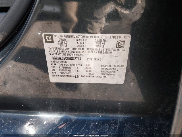 2017 Chevrolet Silverado 1500 1lz მანქანა იყიდება აუქციონზე, vin: 3GCUKSEC8HG387141, აუქციონის ნომერი: 44848513