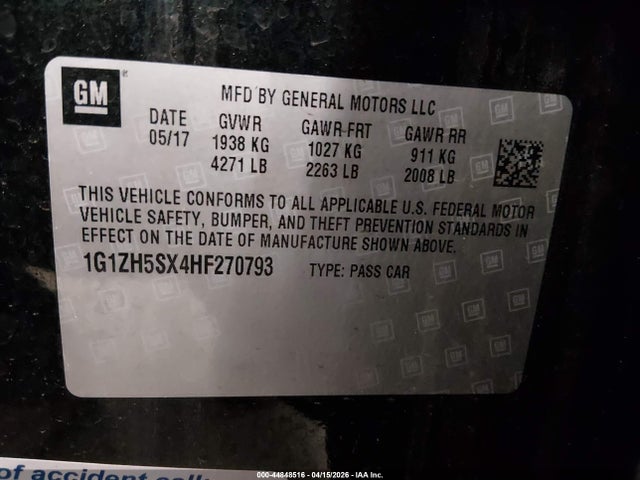 44848516 :رقم المزاد ، 1G1ZH5SX4HF270793 vin ، 2017 Chevrolet Malibu Premier مزاد بيع