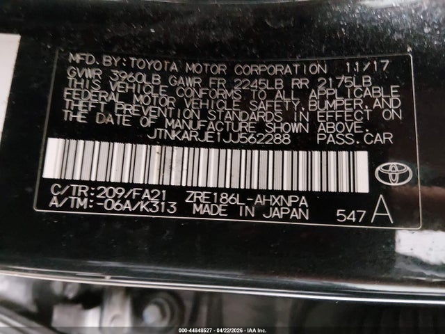 Продаж на аукціоні авто 2018 Toyota Corolla Im, vin: JTNKARJE1JJ562288, номер лоту: 44848527