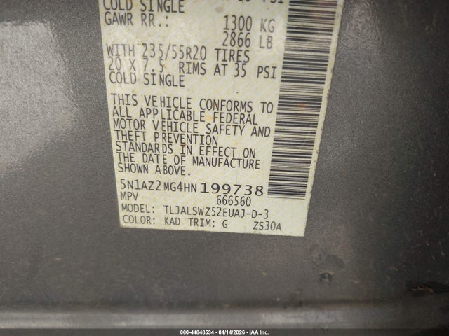 Продаж на аукціоні авто 2017 Nissan Murano Platinum, vin: 5N1AZ2MG4HN199738, номер лоту: 44848534