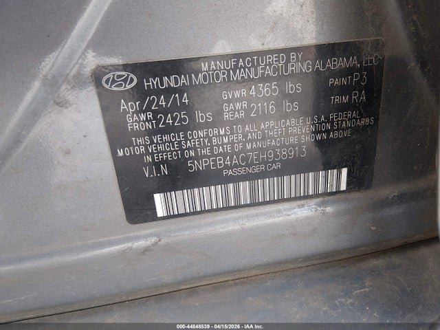 Продаж на аукціоні авто 2014 Hyundai Sonata Gls, vin: 5NPEB4AC7EH938913, номер лоту: 44848539