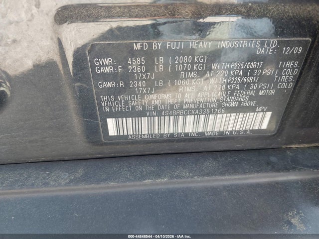 44848544 :رقم المزاد ، 4S4BRBCCXA3351266 vin ، 2010 Subaru Outback 2.5i Premium مزاد بيع