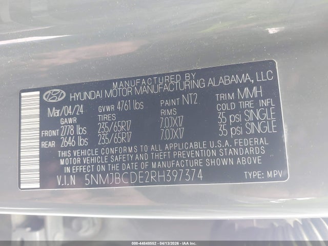 2024 HYUNDAI TUCSON 5NMJBCDE2RH397374 Photo 8