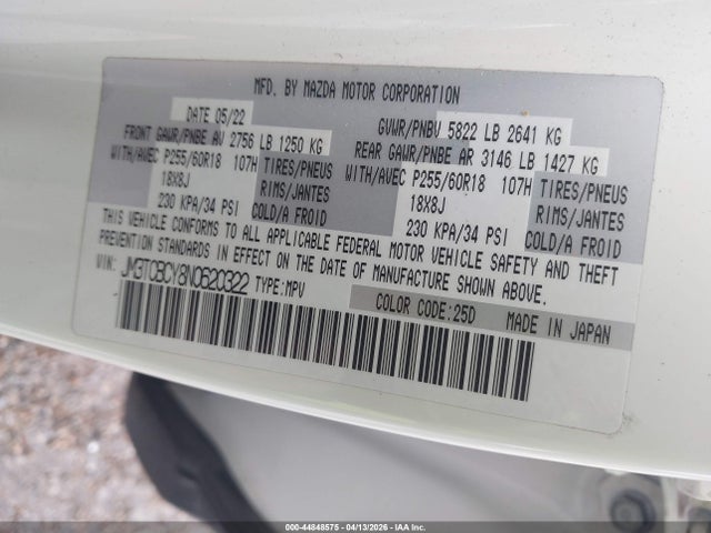 Продажа на аукционе авто 2022 Mazda Cx-9 Touring, vin: JM3TCBCY8N0620322, номер лота: 44848575