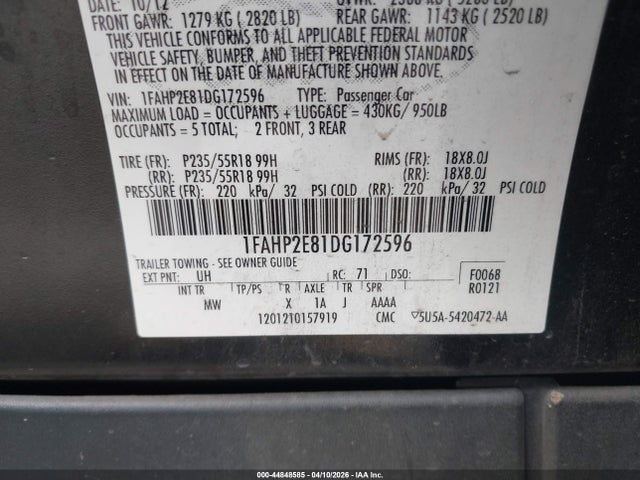2013 FORD TAURUS 1FAHP2E81DG172596 Photo 8