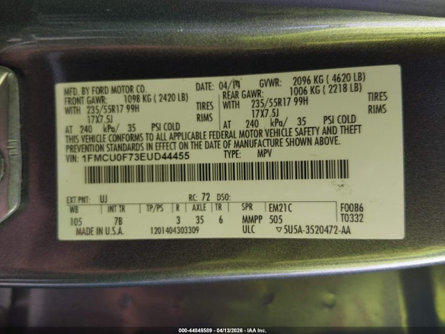 Auction sale of the 2014 Ford Escape S, vin: 1FMCU0F73EUD44455, lot number: 44848589