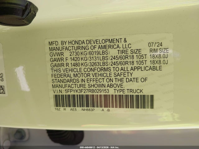 Honda Ridgeline Sport+ 2024 5FPYK3F27RB029153 Image 9