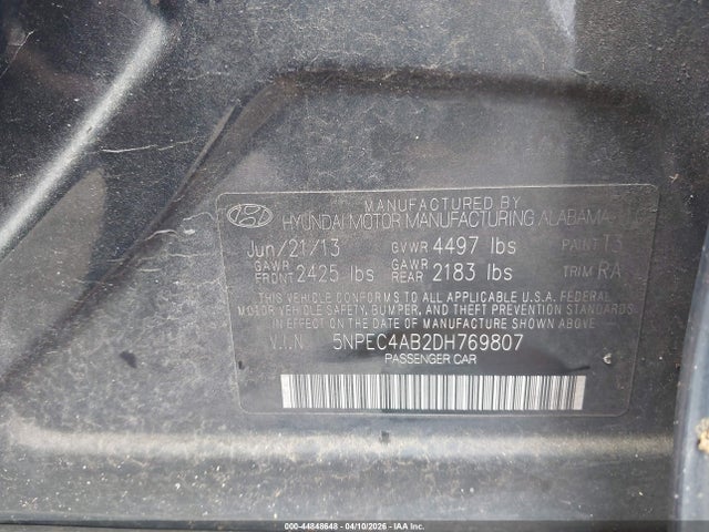 Продажа на аукционе авто 2013 Hyundai Sonata Se 2.0t, vin: 5NPEC4AB2DH769807, номер лота: 44848648