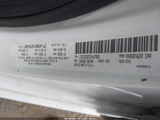 44848651 :رقم المزاد ، 1C3CDZCB7CN147561 vin ، 2012 Dodge Avenger Sxt مزاد بيع