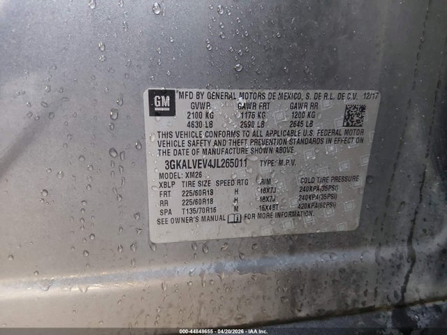 Aukcja sprzedaży 2018 Gmc Terrain Slt, vin: 3GKALVEV4JL265011, numer aukcji: 44848655