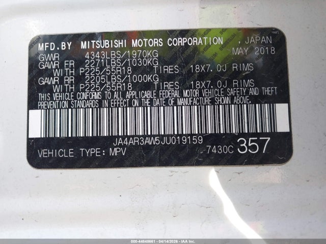 Продаж на аукціоні авто 2018 Mitsubishi Outlander Sport 2.4 Se, vin: JA4AR3AW5JU019159, номер лоту: 44848661