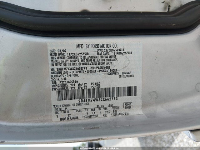 Продаж на аукціоні авто 2002 Mercury Grand Marquis Gs, vin: 2MEFM74W82X662773, номер лоту: 44848679