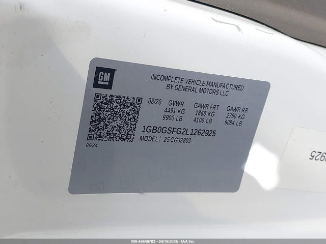 Aukcja sprzedaży 2020 Chevrolet Express Cutaway Work Van, vin: 1GB0GSFG2L1262925, numer aukcji: 44848702