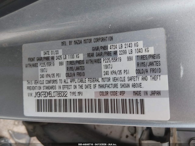 Aukcja sprzedaży 2020 Mazda Cx-5 Grand Touring, vin: JM3KFBDM5L0786082, numer aukcji: 44848716