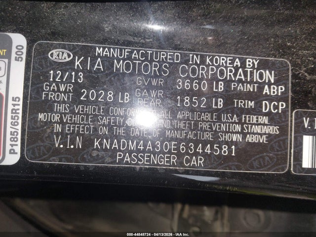 Aukcja sprzedaży 2014 Kia Rio Lx, vin: KNADM4A30E6344581, numer aukcji: 44848724