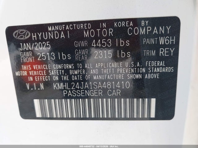 2025 Hyundai Sonata Se მანქანა იყიდება აუქციონზე, vin: KMHL24JA1SA481410, აუქციონის ნომერი: 44848732