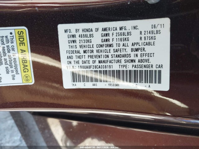 2012 Acura Tl 3.5 მანქანა იყიდება აუქციონზე, vin: 19UUA8F28CA008191, აუქციონის ნომერი: 44848735