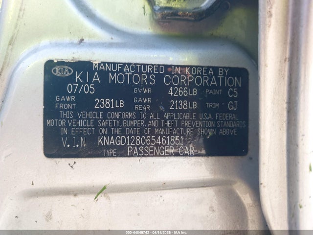 Продаж на аукціоні авто 2006 Kia Optima Ex V6/lx V6, vin: KNAGD128065461851, номер лоту: 44848742