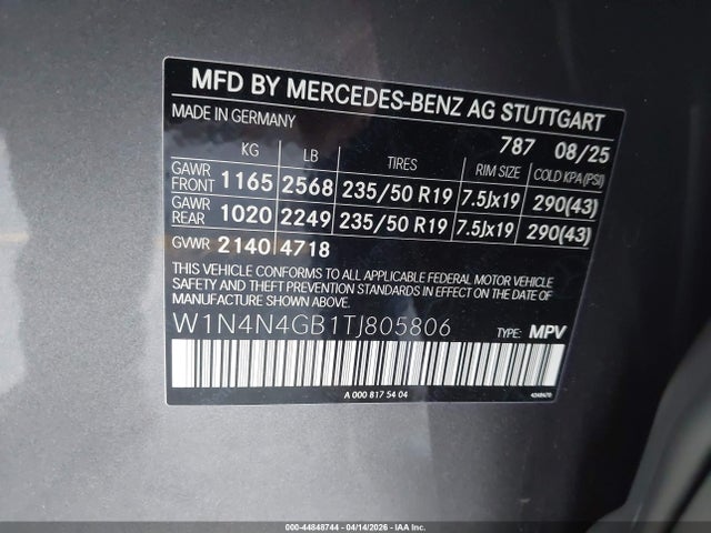 Продаж на аукціоні авто 2026 Mercedes-benz Gla 250 4matic, vin: W1N4N4GB1TJ805806, номер лоту: 44848744