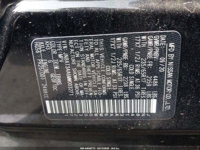 2021 Nissan Rogue S Fwd მანქანა იყიდება აუქციონზე, vin: JN8AT3AA6MW003271, აუქციონის ნომერი: 44848772