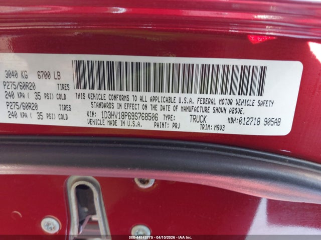 2009 DODGE RAM 1500 1D3HV18P69S768506 Photo 8