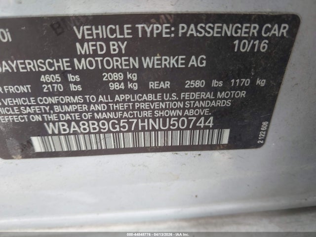 Aukcja sprzedaży 2017 Bmw 330i, vin: WBA8B9G57HNU50744, numer aukcji: 44848776