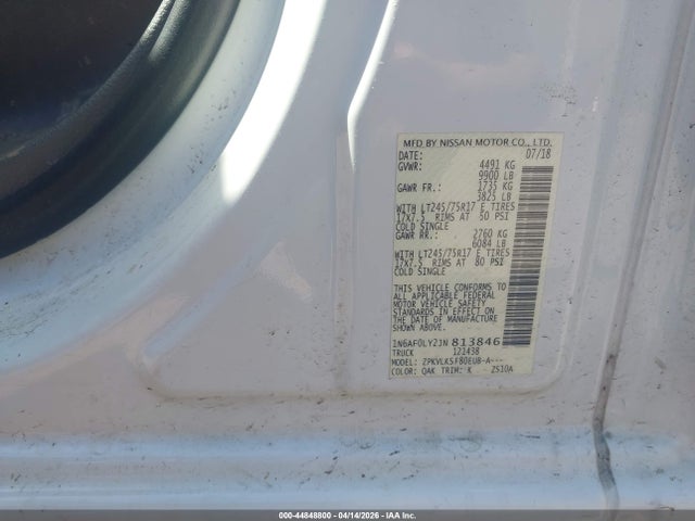 2018 Nissan Nv Cargo Nv3500 Hd Sl V8 მანქანა იყიდება აუქციონზე, vin: 1N6AF0LY2JN813846, აუქციონის ნომერი: 44848800
