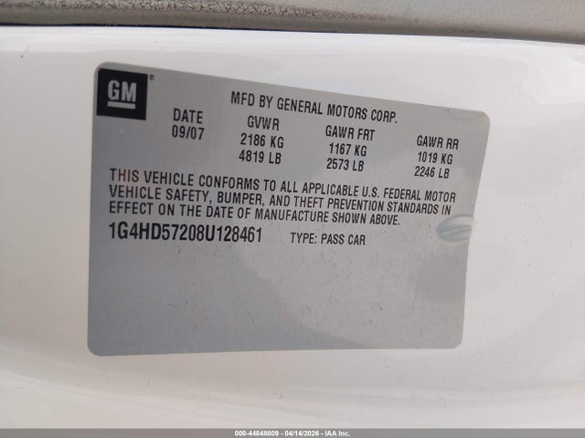 Aukcja sprzedaży 2008 Buick Lucerne Cxl, vin: 1G4HD57208U128461, numer aukcji: 44848809