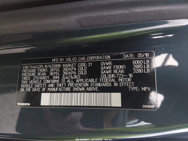 Aukcja sprzedaży 2019 Volvo Xc90 T6 Inscription, vin: YV4A22PL1K1420998, numer aukcji: 44848811