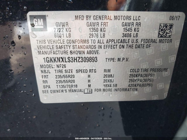 Продаж на аукціоні авто 2017 Gmc Acadia Denali, vin: 1GKKNXLS3HZ309893, номер лоту: 44848826
