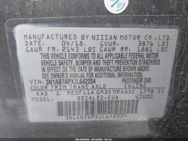 Nissan SENTRA SV 2018 3N1AB7APXJL642204 Image 9