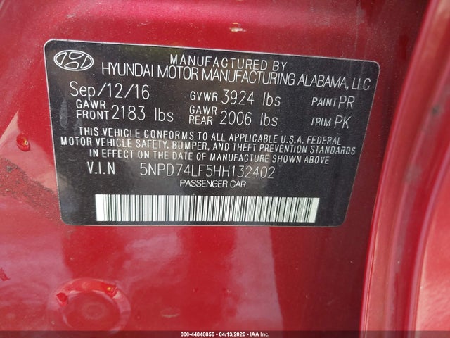 Aukcja sprzedaży 2017 Hyundai Elantra Se, vin: 5NPD74LF5HH132402, numer aukcji: 44848856