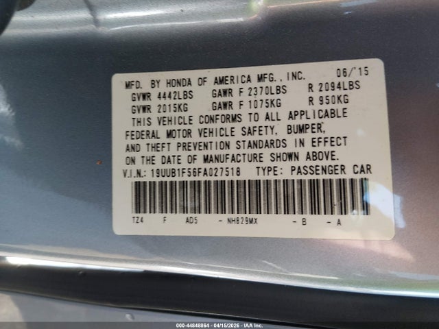44848864 :رقم المزاد ، 19UUB1F56FA027518 vin ، 2015 Acura Tlx Tech مزاد بيع