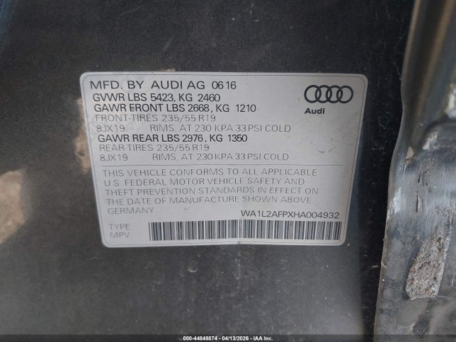 Продаж на аукціоні авто 2017 Audi Q5 2.0t Premium, vin: WA1L2AFPXHA004932, номер лоту: 44848874