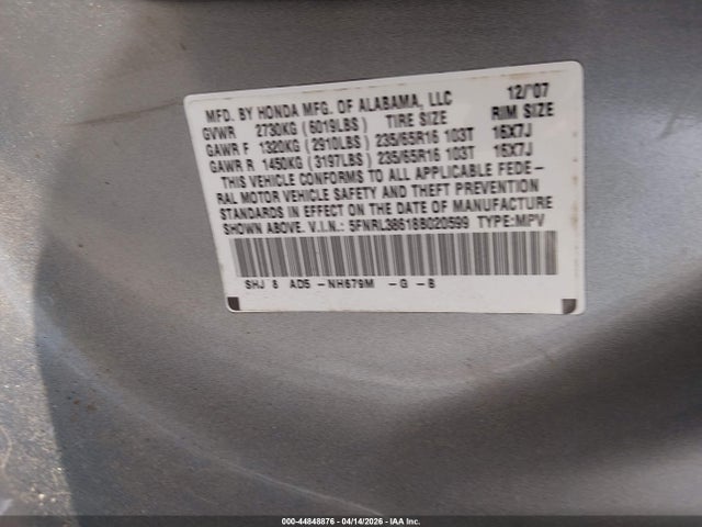Продаж на аукціоні авто 2008 Honda Odyssey Ex-l, vin: 5FNRL38618B020599, номер лоту: 44848876