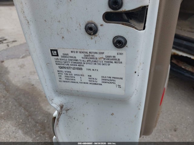 Aukcja sprzedaży 2001 Gmc Yukon Xl 1500 Slt, vin: 1GKFK16T71J316569, numer aukcji: 44848887