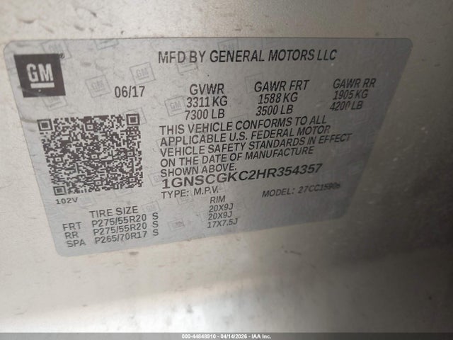 Продажа на аукционе авто 2017 Chevrolet Suburban Ls, vin: 1GNSCGKC2HR354357, номер лота: 44848910